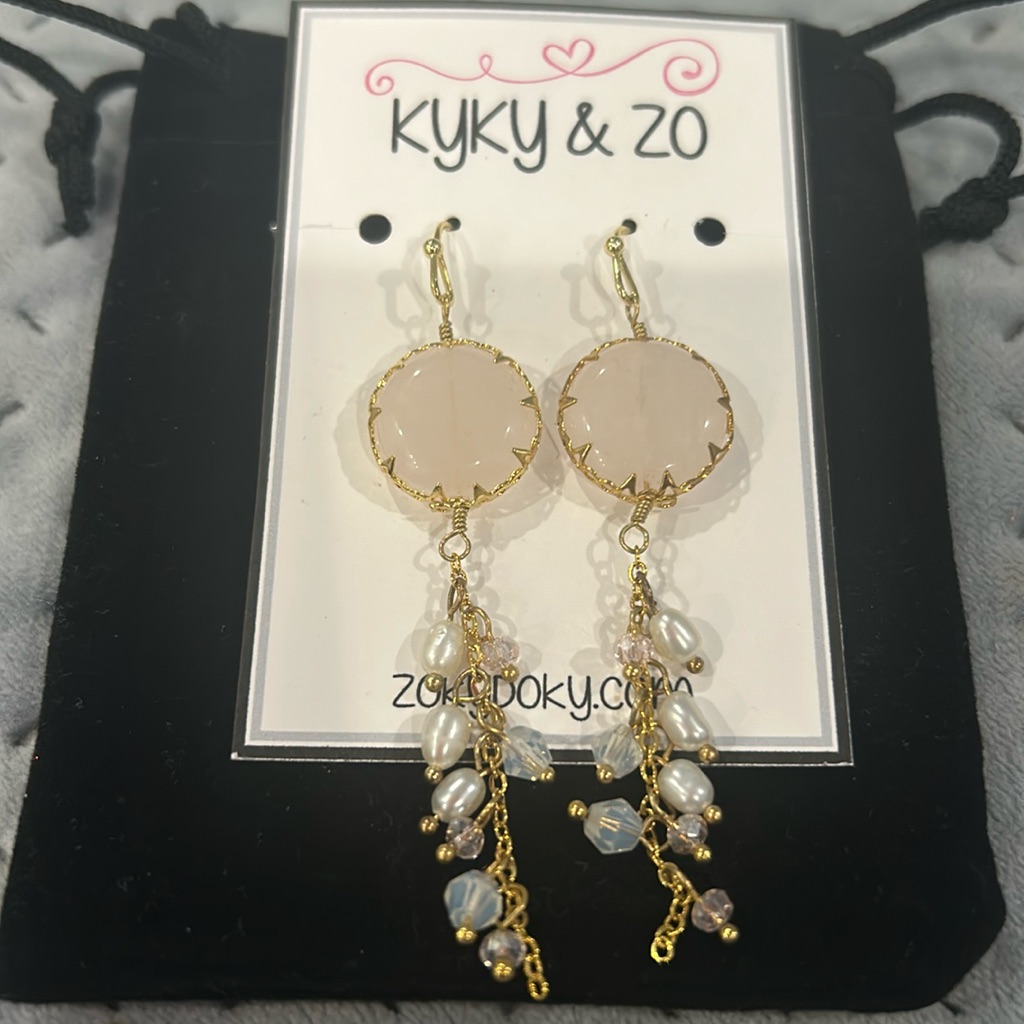 Rose Quartz Fresh Water Pearls Earrings-Boutique 25$